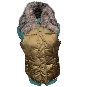 INC Puffer Vest w/Faux Fur Collar, P2P:19”, L:24.5”, Olive Green